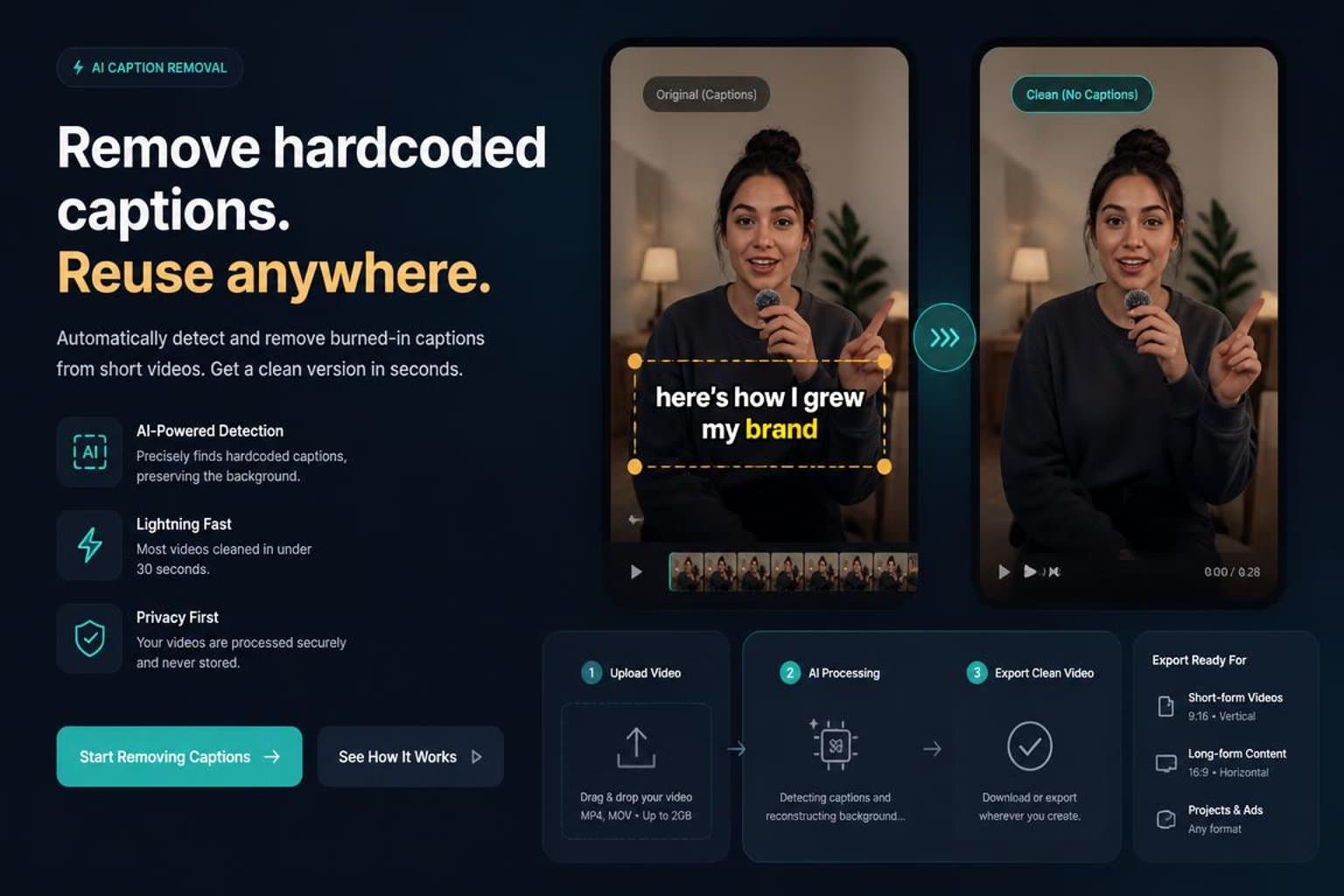 Clean captioned short video exports before republishing