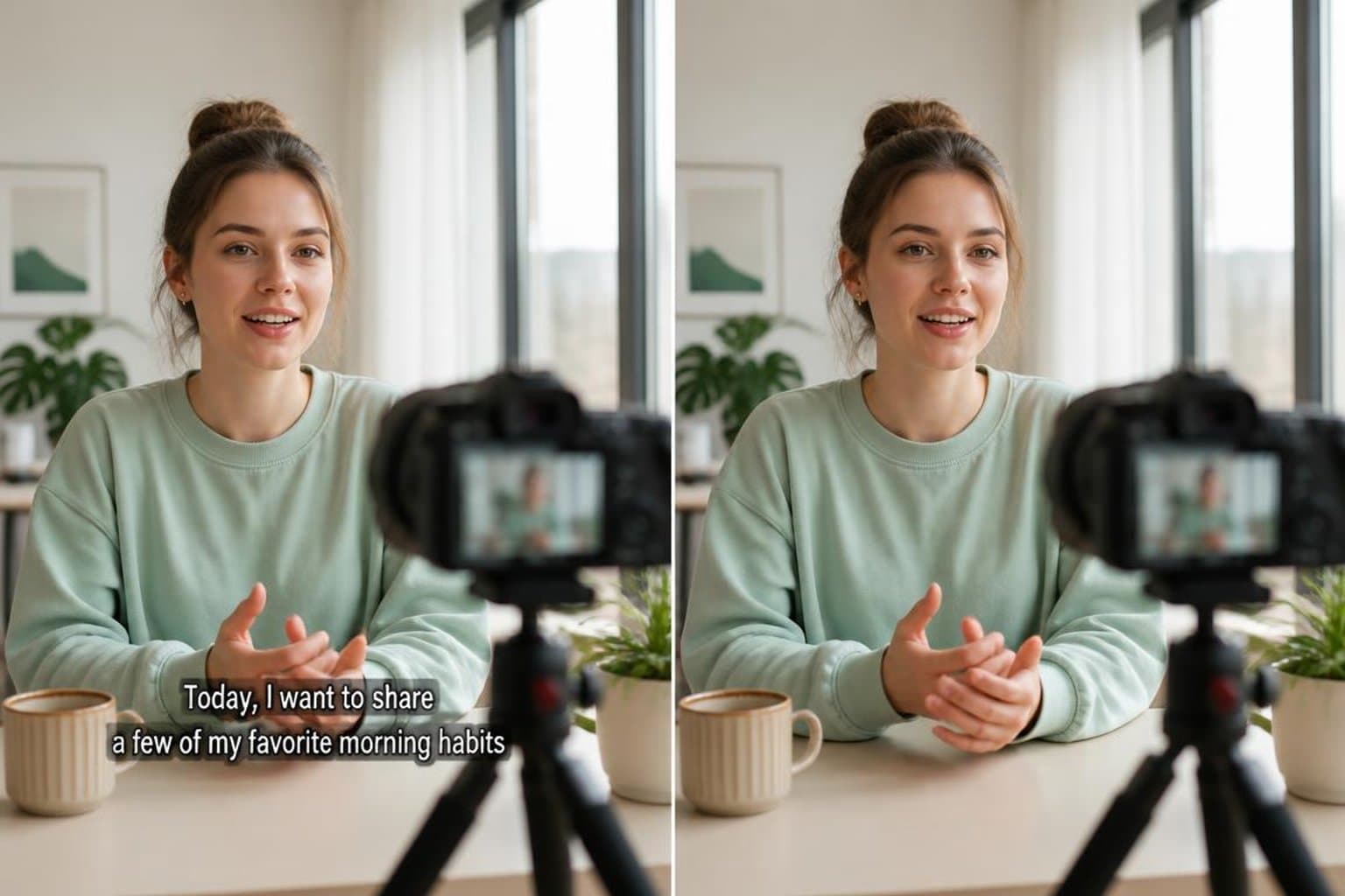 AI caption remover before and after workbench preview